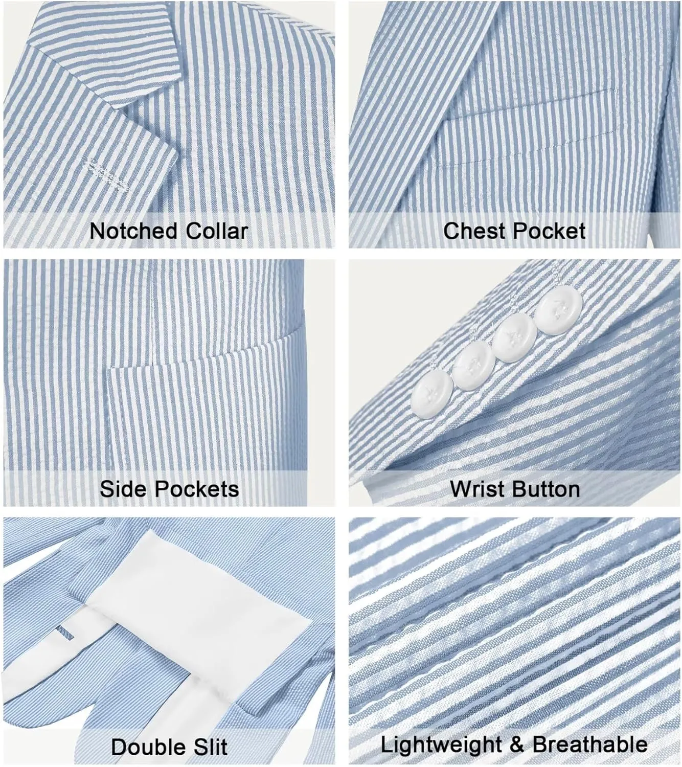 Mens Blue Seersucker Summer Suits Grooms Sear Sucker Suit for Wedding Mens Formal Suits Slim Fit