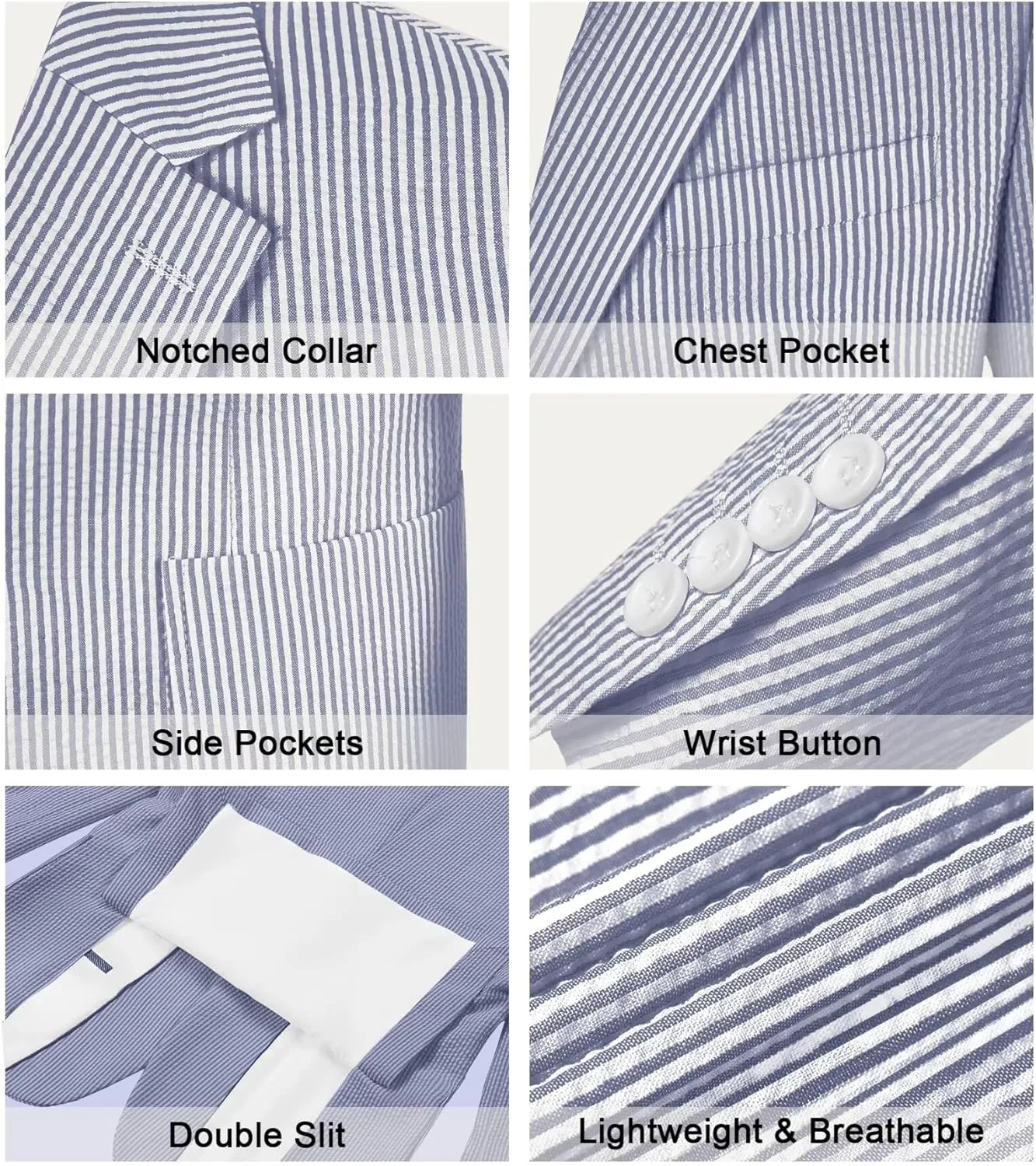 Mens Blue Seersucker Summer Suits Grooms Sear Sucker Suit for Wedding Mens Formal Suits Slim Fit