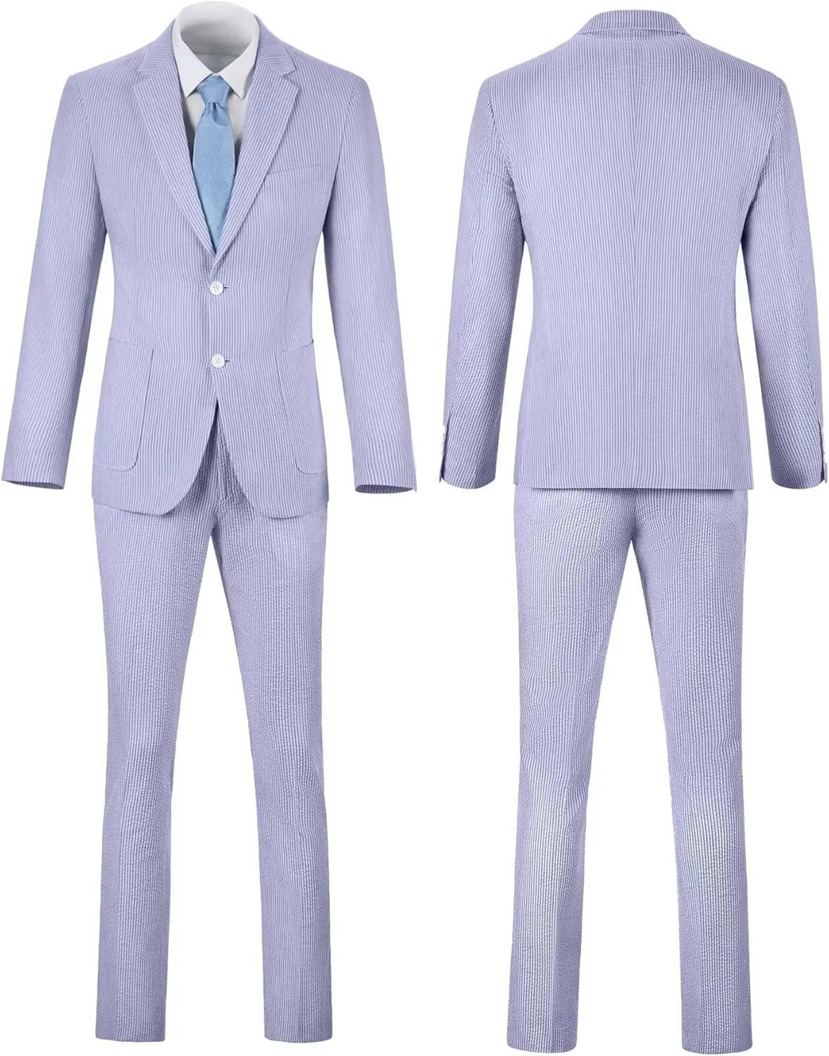 Mens Blue Seersucker Summer Suits Grooms Sear Sucker Suit for Wedding Mens Formal Suits Slim Fit