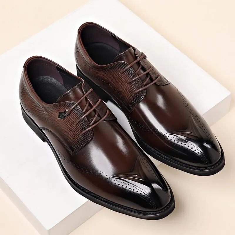 Men's Breathable Leather Wingtip Brogue Oxfords Office Working Derby Shoes