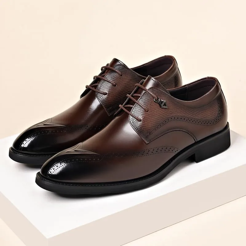 Men's Breathable Leather Wingtip Brogue Oxfords Office Working Derby Shoes