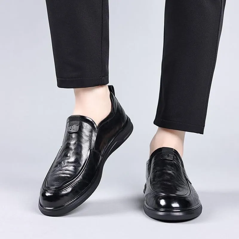 Men's Business Casual Slip-ons Oxfords Top Layer Cowhide Spring Derby Shoe Genuine Leather Classic Formal Business Shoes