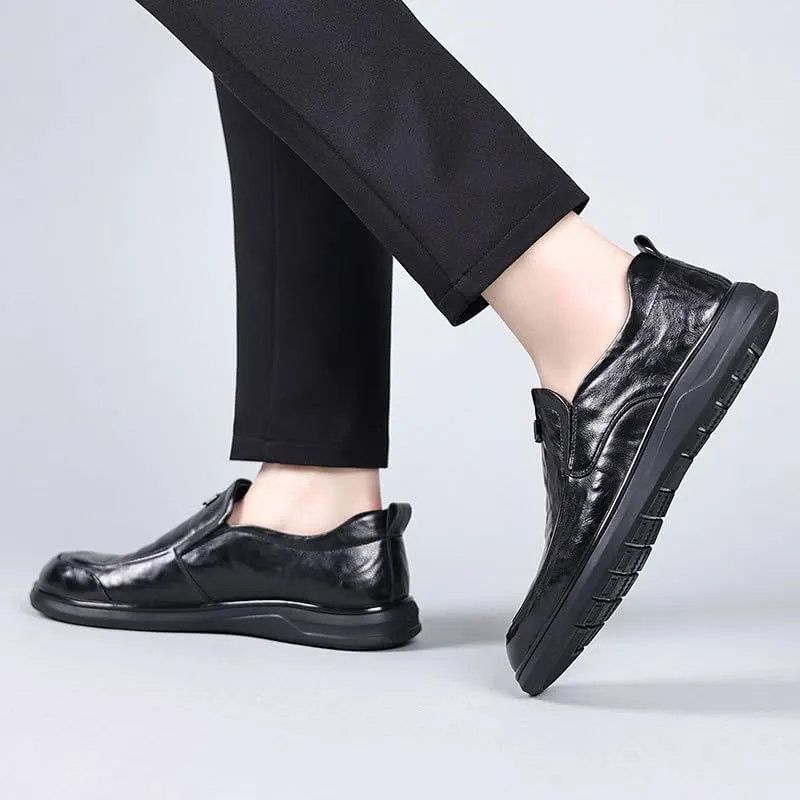 Men's Business Casual Slip-ons Oxfords Top Layer Cowhide Spring Derby Shoe Genuine Leather Classic Formal Business Shoes