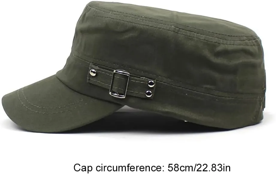 Men's Cotton Flat Top Army Style Cap Cadet Hat Trucker Hat Vintage Flat Top Adjustable Baseball Cap Short Brim Hats