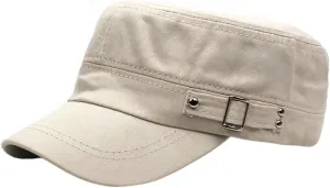 Men's Cotton Flat Top Army Style Cap Cadet Hat Trucker Hat Vintage Flat Top Adjustable Baseball Cap Short Brim Hats