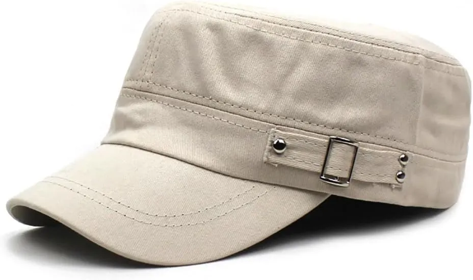 Men's Cotton Flat Top Army Style Cap Cadet Hat Trucker Hat Vintage Flat Top Adjustable Baseball Cap Short Brim Hats
