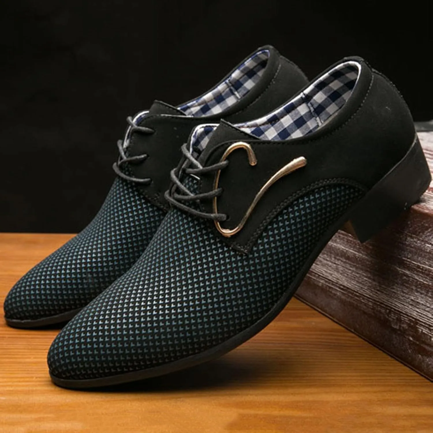 Men's Dress Shoes, Mens Oxford Shoes, Leather Stylish Lace-Up Plain Toe Brogues, Business Casual Formal Derby Shoe