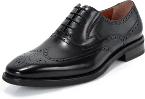 Mens Dress Shoes Oxford Shoes for Men - Classic Gatsby Low Heel Leather Brogue Wingtip Formal Shoes, Black Colors for Office Business Wedding