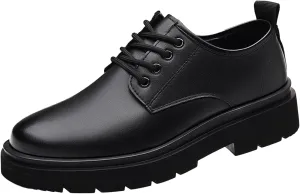 Men's Genuine Leather Chunky Low Heel Oxfords Classic Lace Up Business Formal Tuxedo Derby Shoes Fashion Casual Slip-On Round Anti-Slip Wedding Derby Oxfords