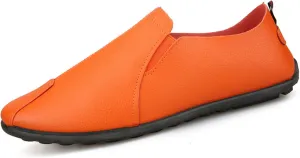 Men's Genuine Leather Flat Moccasins Slip Ons Loafers Breathable Round Toe Lightweight Casual Stitching Details Fashion Driving Shoes