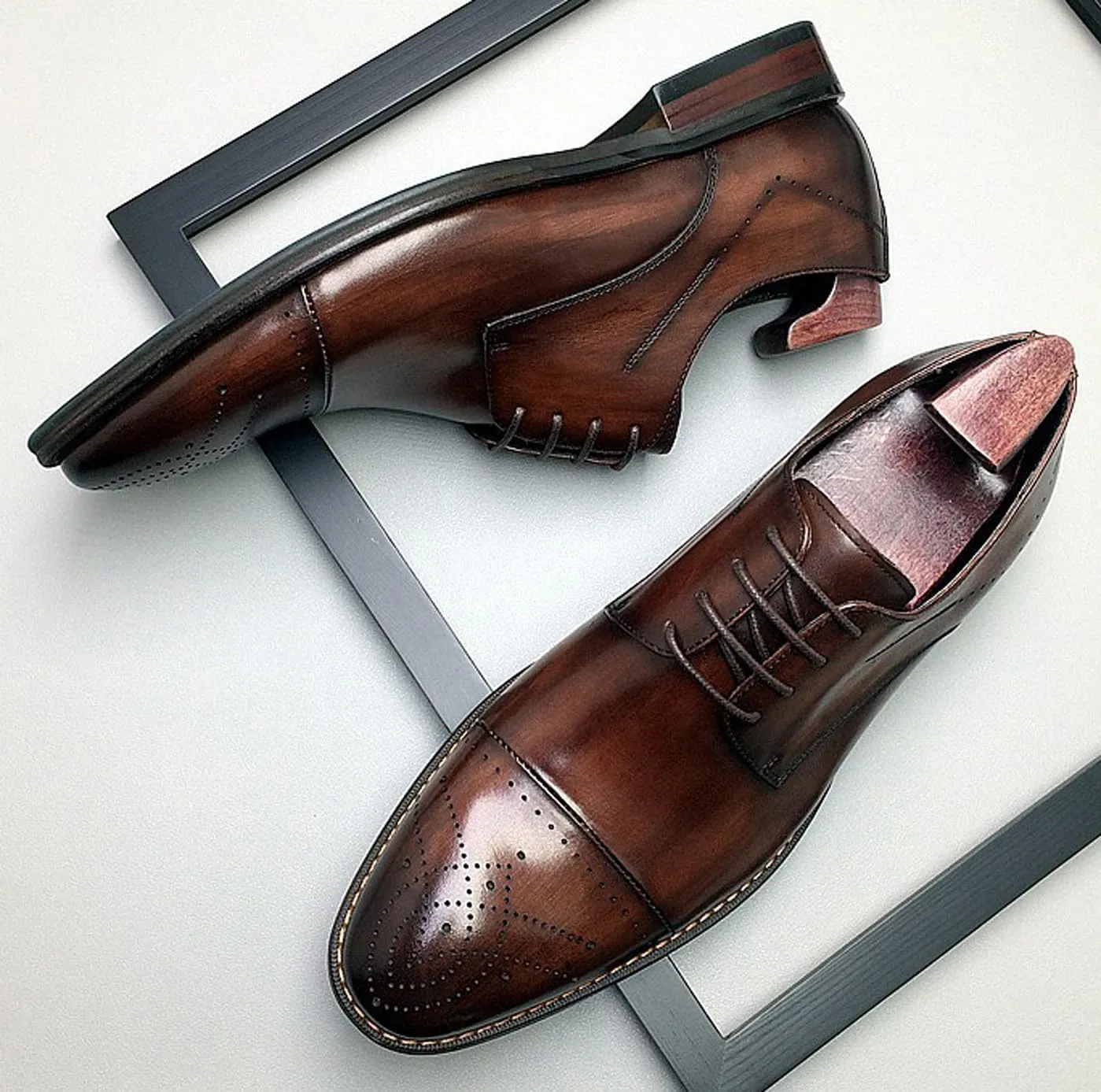 Men’s Genuine Leather Oxfords Dress Shoes – Handcrafted Cap-Toe Derby Shoes for Formal, Tuxedo, Prom, Wedding & Business Casual