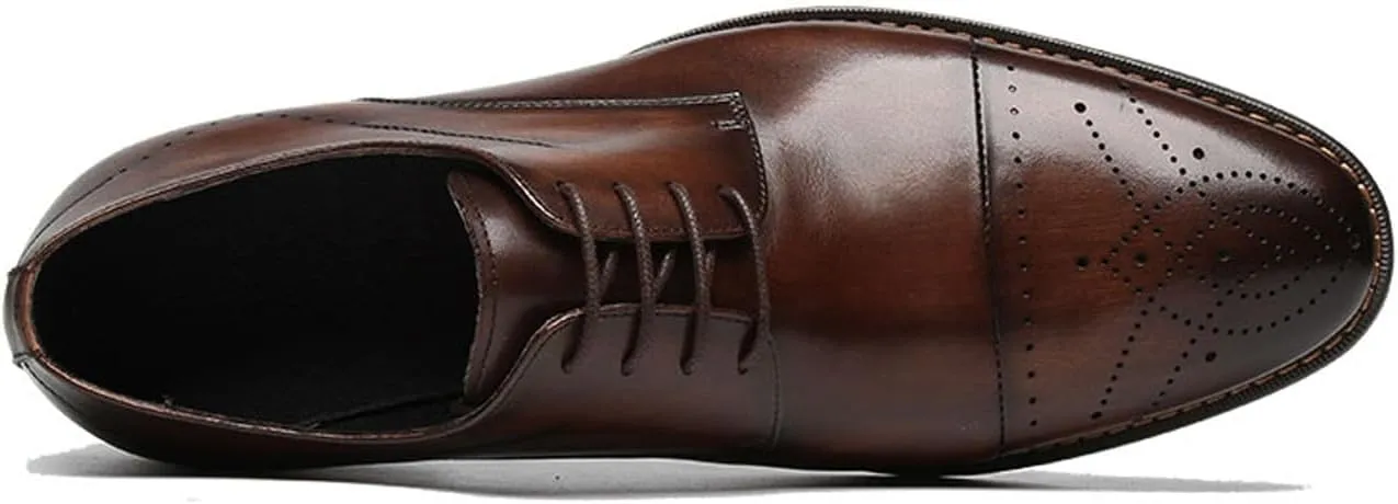 Men’s Genuine Leather Oxfords Dress Shoes – Handcrafted Cap-Toe Derby Shoes for Formal, Tuxedo, Prom, Wedding & Business Casual