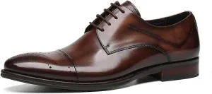 Men’s Genuine Leather Oxfords Dress Shoes – Handcrafted Cap-Toe Derby Shoes for Formal, Tuxedo, Prom, Wedding & Business Casual