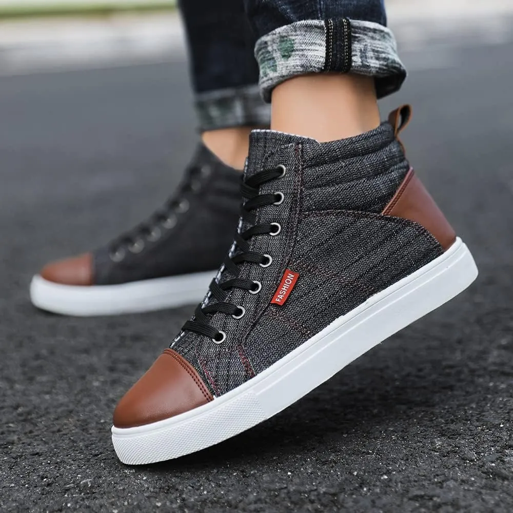 Men's High Top Shoes Casual Lace-up Denim Canvas Sneaker Shoes