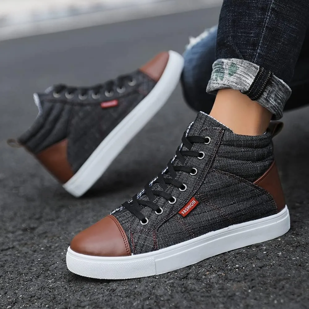 Men's High Top Shoes Casual Lace-up Denim Canvas Sneaker Shoes