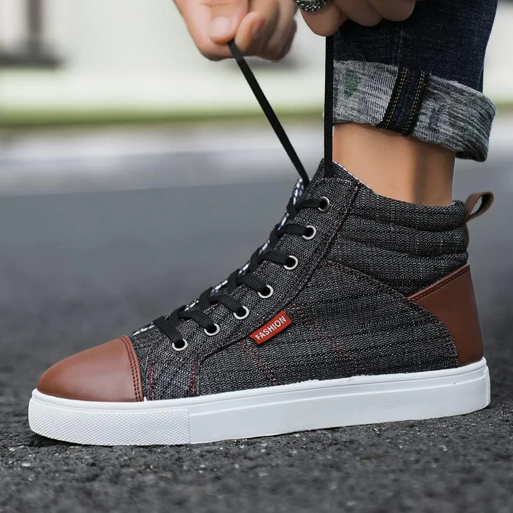 Men's High Top Shoes Casual Lace-up Denim Canvas Sneaker Shoes