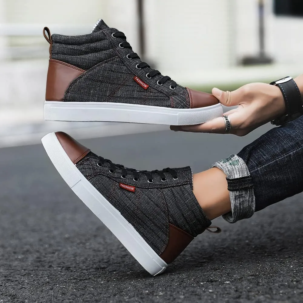Men's High Top Shoes Casual Lace-up Denim Canvas Sneaker Shoes