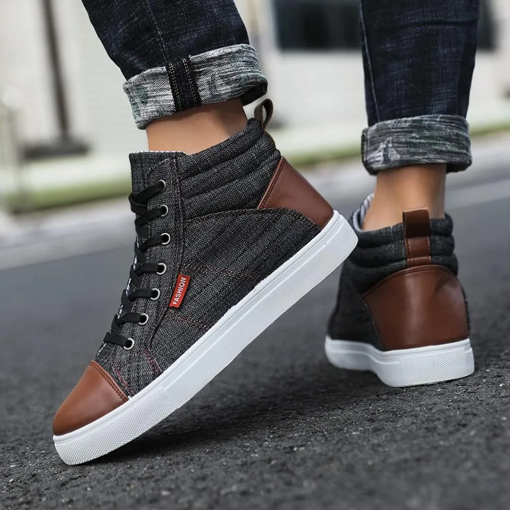 Men's High Top Shoes Casual Lace-up Denim Canvas Sneaker Shoes