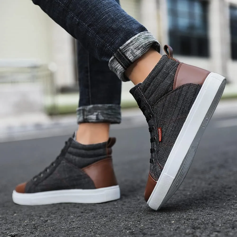 Men's High Top Shoes Casual Lace-up Denim Canvas Sneaker Shoes