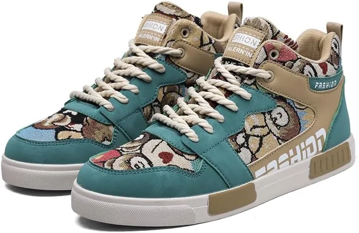 Men's High-Top Striped Lace-Up Skate Shoes for Casual Comfort and Outdoor Activities