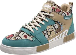 Men's High-Top Striped Lace-Up Skate Shoes for Casual Comfort and Outdoor Activities