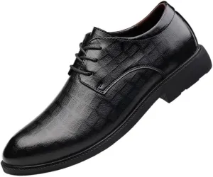 Men's Lace-Up Oxfords Shoes Mens Business Casual Platform Dress Shoes Modern Genuine Leather Non-Slip Tuxedo Shoes for Men