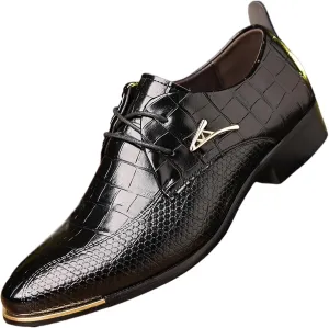 Mens Leather Crocodile Print Oxford Shoes Chunky Heels Rubber Sole Lace Up Cap Toe Dress Shoes Business Formal Prom Derby Shoes Casual Walking Shoes