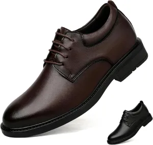 Men's Leather Invisible Height Increasing Elevator Dress Shoes Fashion Classic Cap Toe Low Top Oxfords Shoes Casual Business Formal Derby Shoes - 2.36 Inches Taller