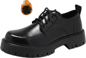 Men's Leather Lace up Platform Dress Oxfords Comfortable Round Toe Breathable Non-Slip Lug Sole Formal Derby Shoes for Wedding Nightclubs Dating