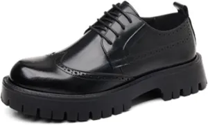 Men's Leather Platform Dress Oxfords Vintage Round Toe Lug Sole Casual Wingtip Brogue Shoes Business Formal Work Shoes