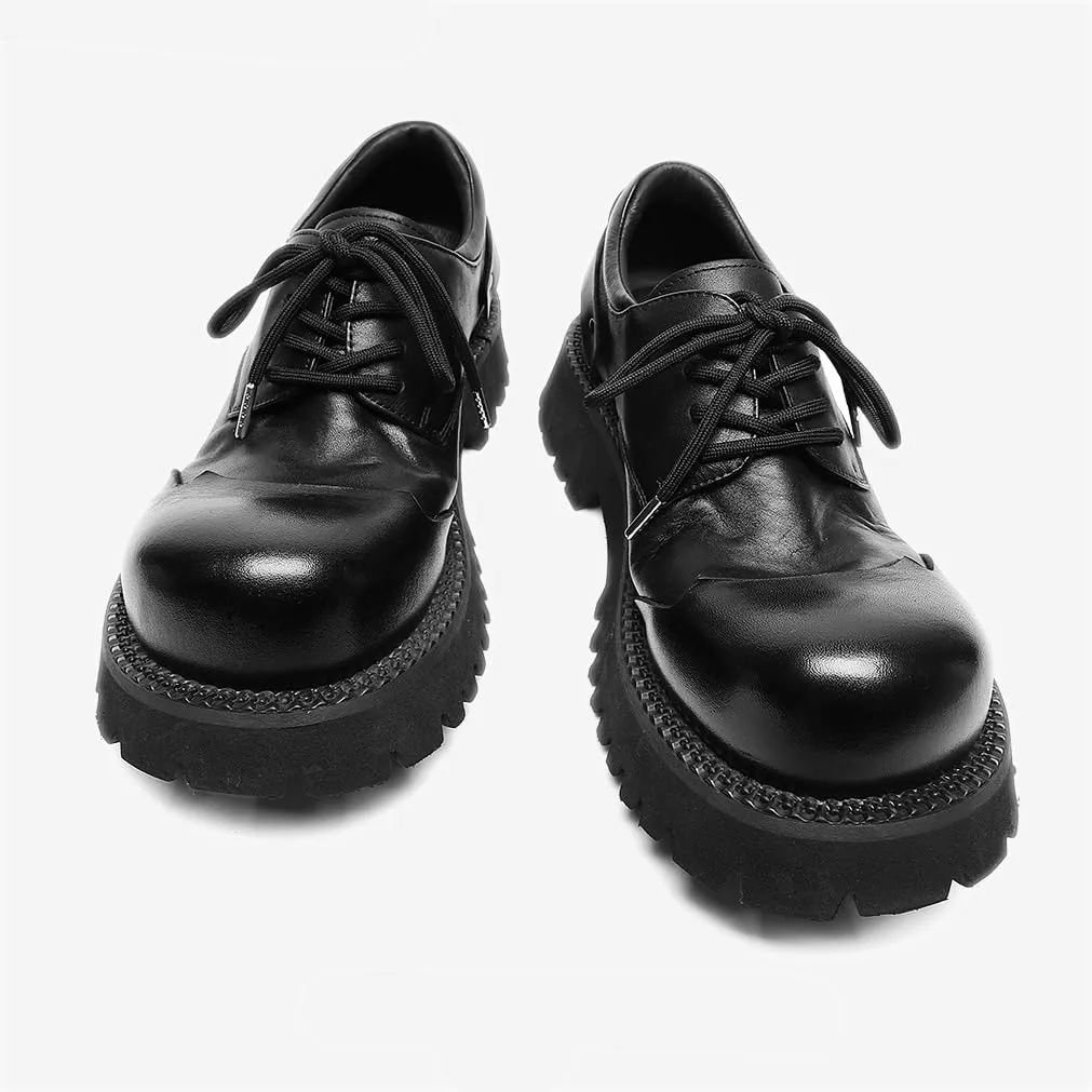 Men's Leather Platform Oxfords Round Toe Chunky Heel Lug Sole Work Dress Shoes Soft Non-Slip Business Formal Derby Casual Shoes Lace Up Platform Sneakers for Men