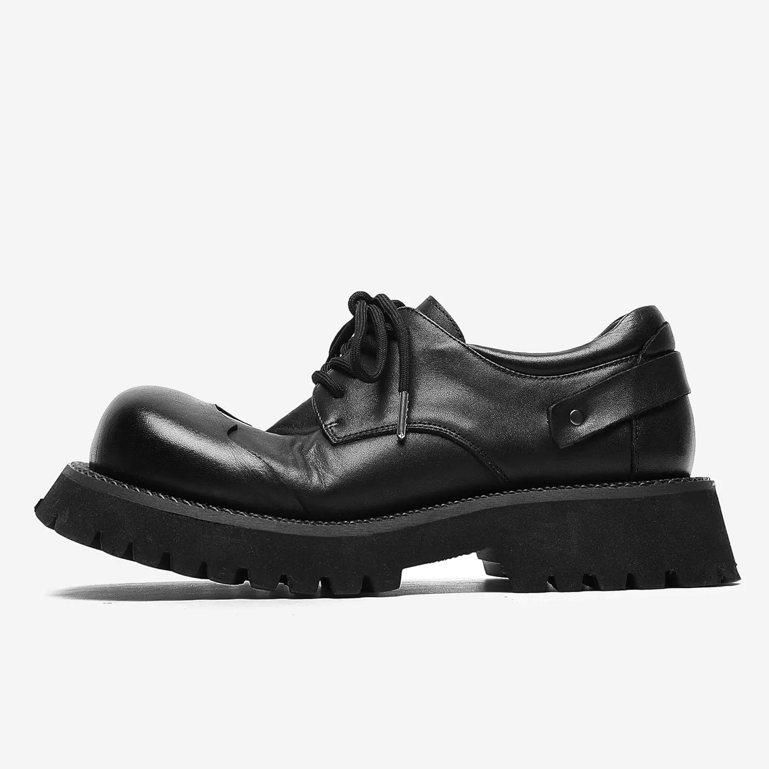 Men's Leather Platform Oxfords Round Toe Chunky Heel Lug Sole Work Dress Shoes Soft Non-Slip Business Formal Derby Casual Shoes Lace Up Platform Sneakers for Men