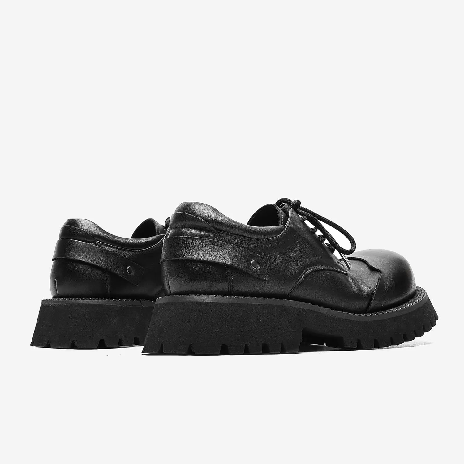 Men's Leather Platform Oxfords Round Toe Chunky Heel Lug Sole Work Dress Shoes Soft Non-Slip Business Formal Derby Casual Shoes Lace Up Platform Sneakers for Men