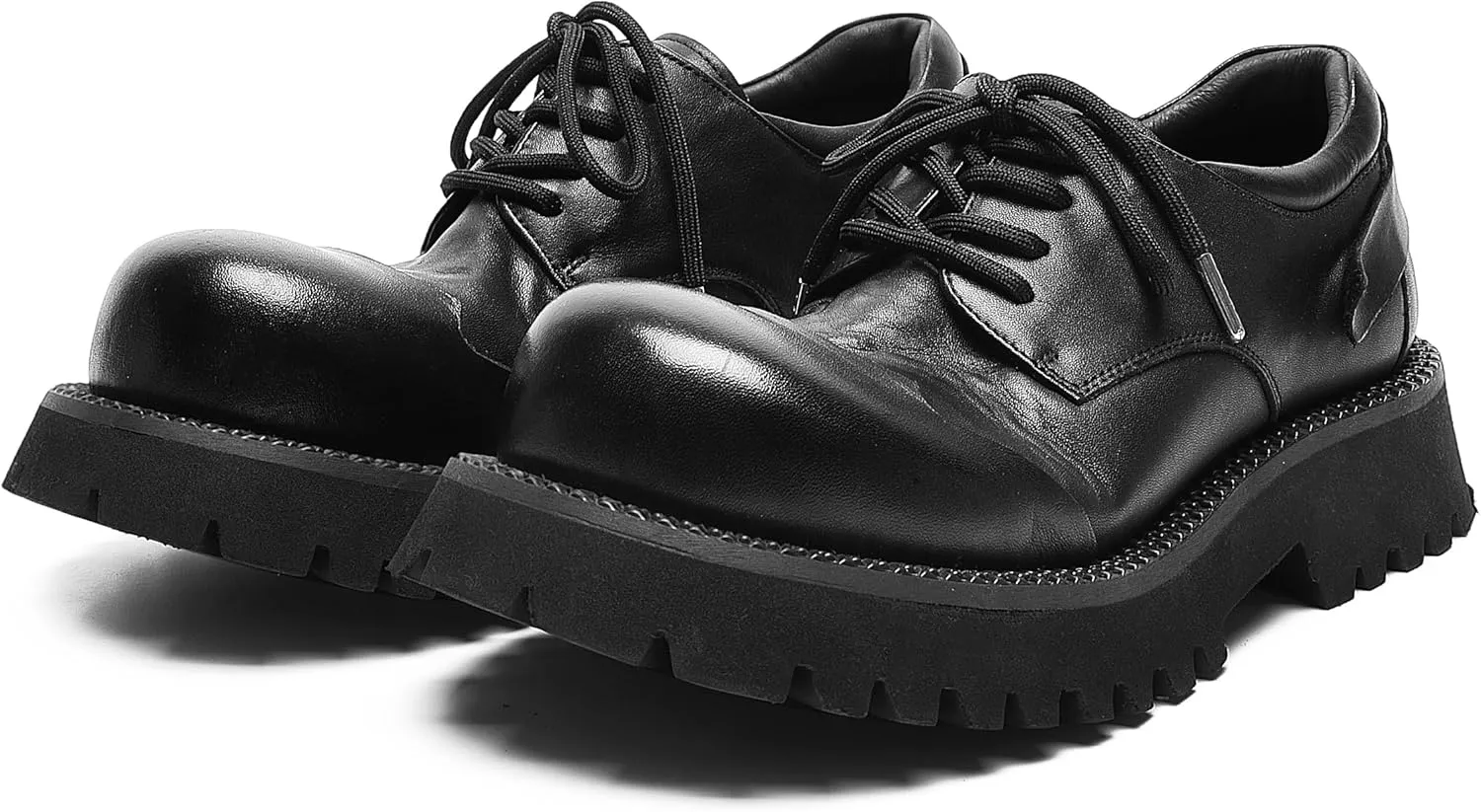 Men's Leather Platform Oxfords Round Toe Chunky Heel Lug Sole Work Dress Shoes Soft Non-Slip Business Formal Derby Casual Shoes Lace Up Platform Sneakers for Men