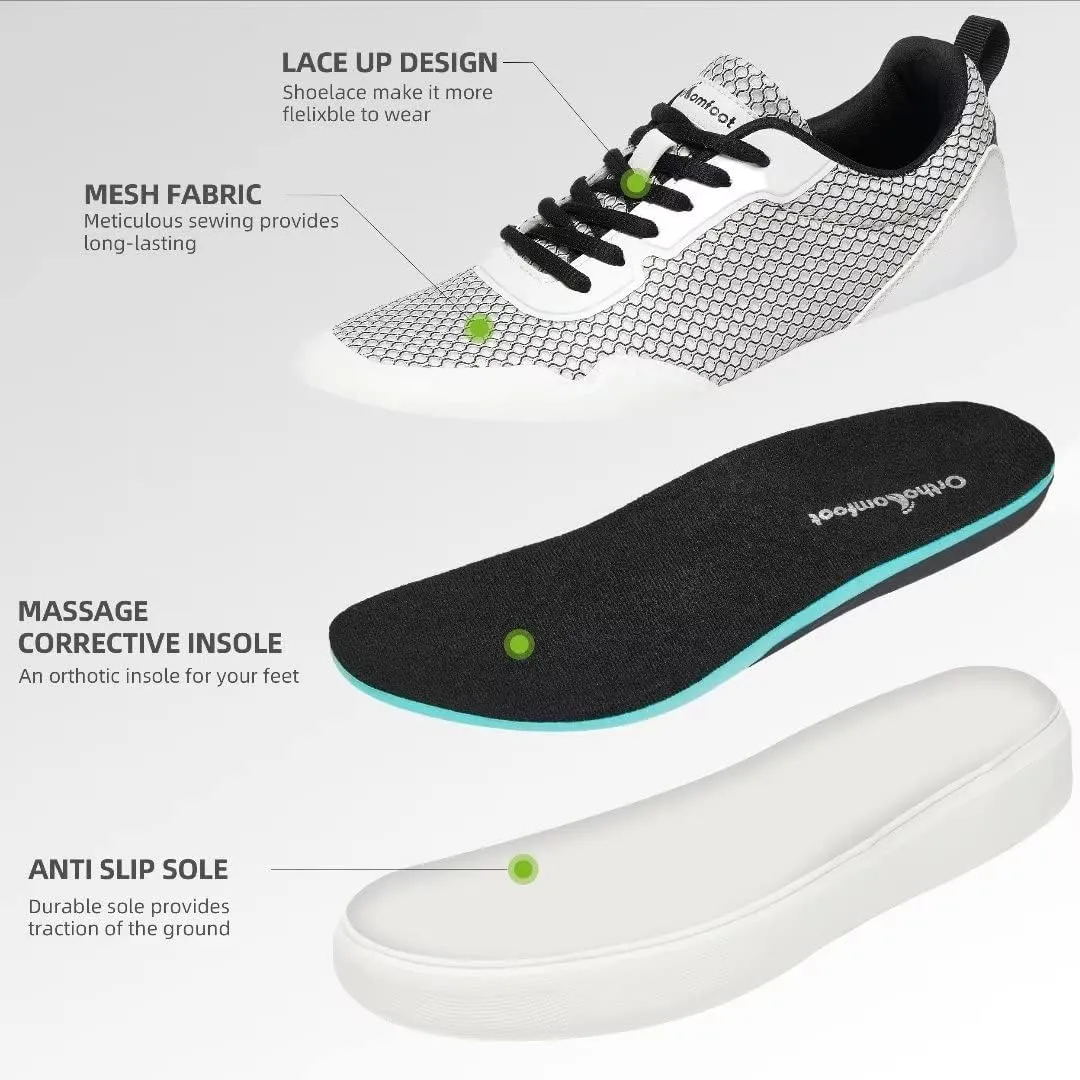 Men's Orthopedic Fashion Sneakers with Arch Support: Comfortable Orthotic Shoes for Plantar Fasciitis, Adjustable Supportive Flat Feet Walking Shoes for Foot and Ankle Pain Relief