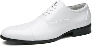 Men's Oxfords Dress Derby Shoes Plain Captoe Round Toe 5-Eye Lace Up Patent Thick Block Heel Synthetic Leather Rubber Sole Formal Men (Color : White, Size : 13.5 M US)