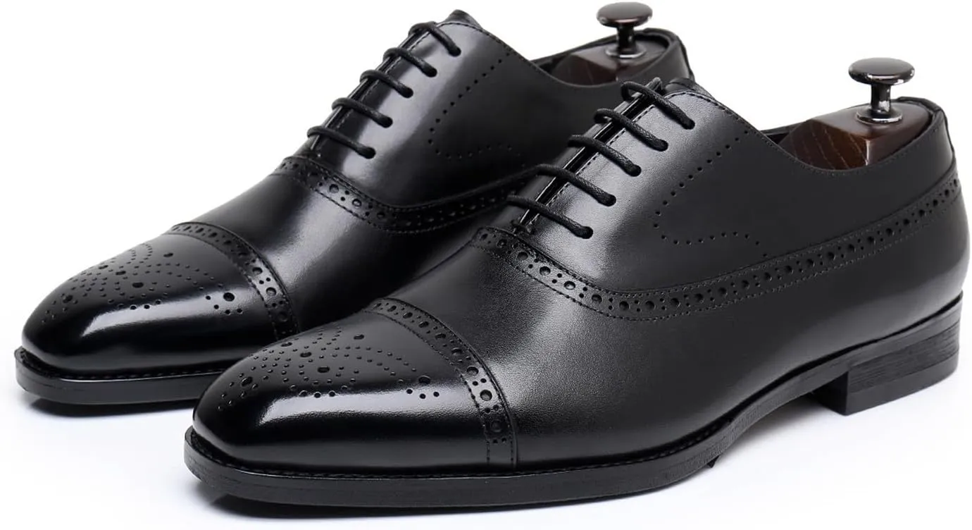 Mens Oxfords Dress Formal Shoes Genunie Leather Semi-Brogues Oxford Fashion Modern Business Casual Derby Prom Wedding Suit Shoes Tuxedo Shoes for Men