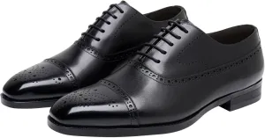 Mens Oxfords Dress Formal Shoes Genunie Leather Semi-Brogues Oxford Fashion Modern Business Casual Derby Prom Wedding Suit Shoes Tuxedo Shoes for Men