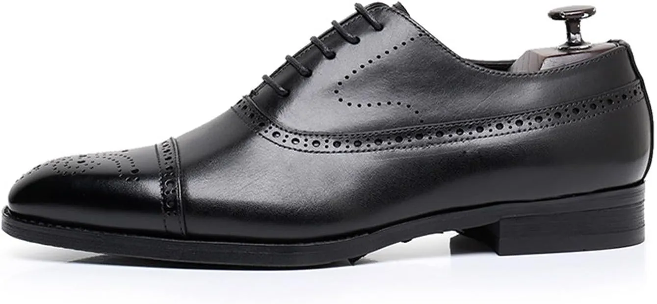Mens Oxfords Dress Formal Shoes Genunie Leather Semi-Brogues Oxford Fashion Modern Business Casual Derby Prom Wedding Suit Shoes Tuxedo Shoes for Men