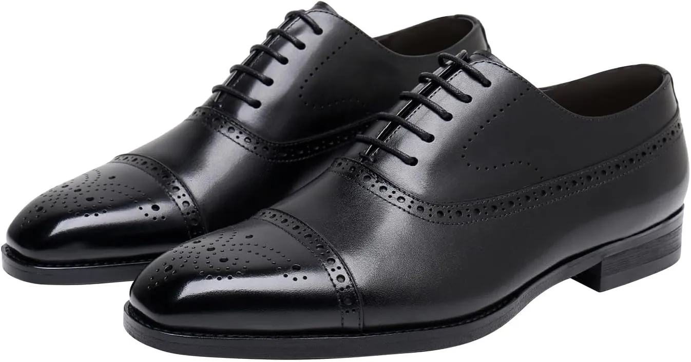 Mens Oxfords Dress Formal Shoes Genunie Leather Semi-Brogues Oxford Fashion Modern Business Casual Derby Prom Wedding Suit Shoes Tuxedo Shoes for Men