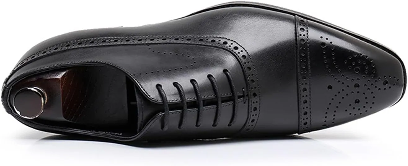 Mens Oxfords Dress Formal Shoes Genunie Leather Semi-Brogues Oxford Fashion Modern Business Casual Derby Prom Wedding Suit Shoes Tuxedo Shoes for Men