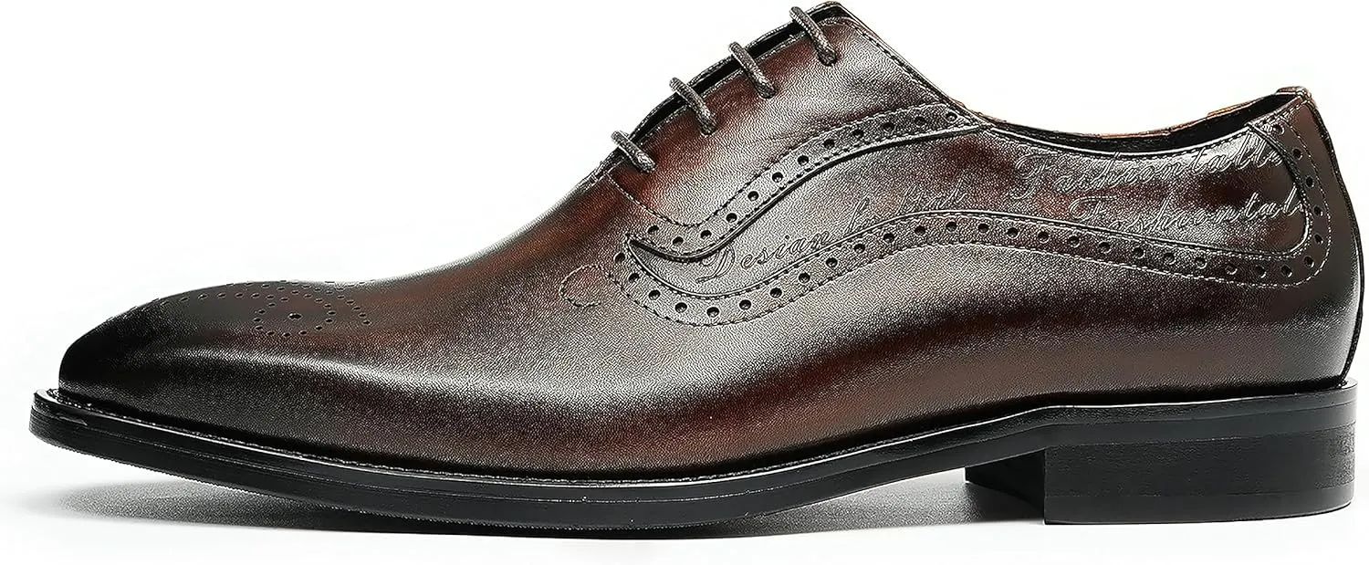 Mens Oxfords Formal Dress Shoes Genuine Leather Wingtips Brogues Derby Fashion Business Casual Wedding Prom Comfortable Shoes for Men