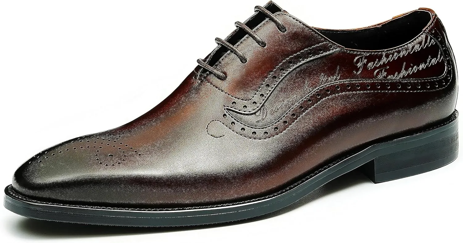 Mens Oxfords Formal Dress Shoes Genuine Leather Wingtips Brogues Derby Fashion Business Casual Wedding Prom Comfortable Shoes for Men