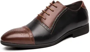 Men's Patchwork Multicolor Oxfords Shoes,Fashion Classic Carved Two Tone Lace Up Leather Low Heels Dress Shoes,Vintage Wing Tips Hand Stitched Colorblock Business Formal Derby Shoes