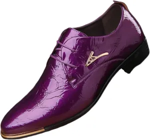 Mens Patent Leather Oxford Shoes Chunky Heels Rubber Sole Lace Up Cap Toe Dress Shoes Business Formal Prom Derby Shoes Casual Walking Shoes