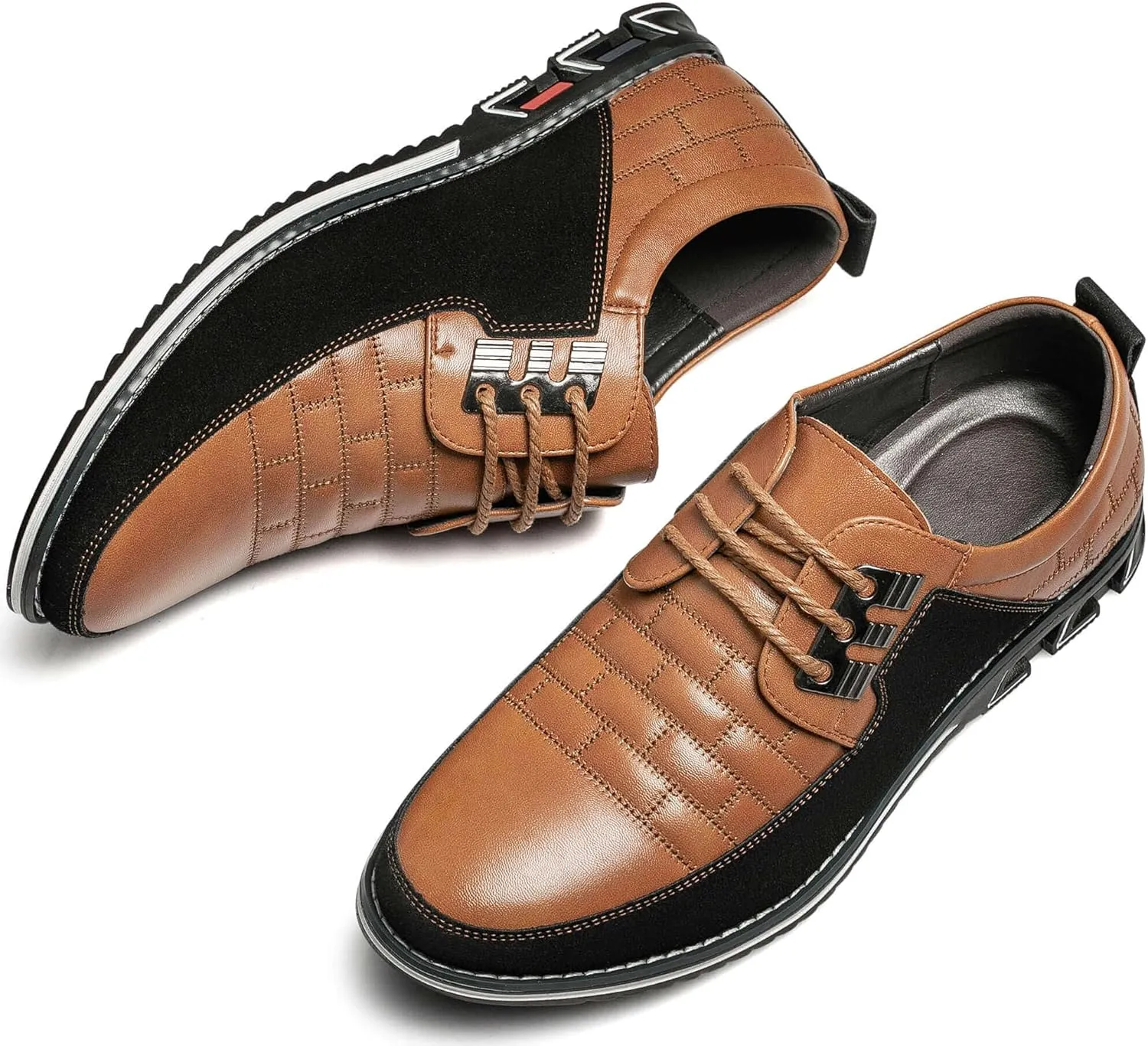 Men's Premium Leather Dress Shoes Comfort Business Casual Oxford Shoes Fashion Dress Sneakers Soft Loafers Derby Shoe for Office Working Walking Driving