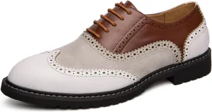 Mens Retro Brogue Multicolor Leather Dress Oxfords Shoes Low Top Non-Slip Round Toe Wingtip Casual Derby Shoes for Formal Business Wedding