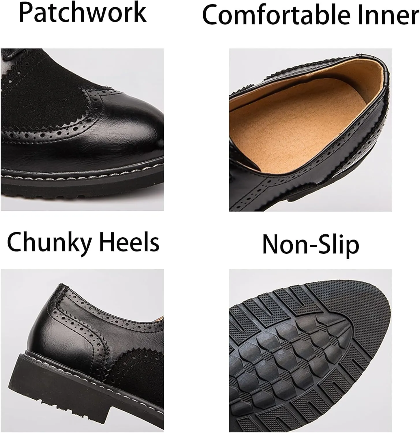 Mens Retro Brogue Multicolor Leather Dress Oxfords Shoes Low Top Non-Slip Round Toe Wingtip Casual Derby Shoes for Formal Business Wedding