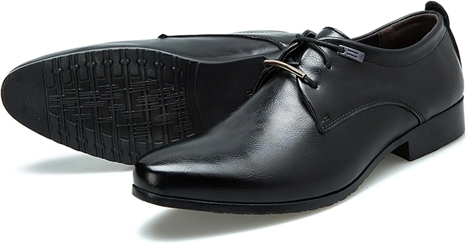 Men's Retro Dress Shoes Formal Business Leather Oxfords Dressy Suit Tuxedo Metal Shoelaces Weeding Prom Derby Shoes