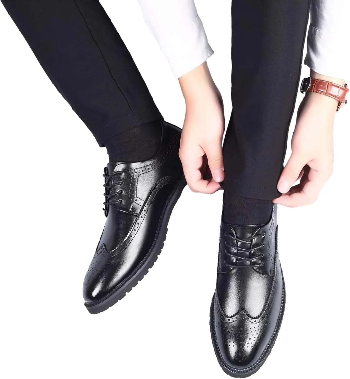 Men's Smart Pointed-Toe Dress Shoes Lace-up Formal Business Wedding Brogues